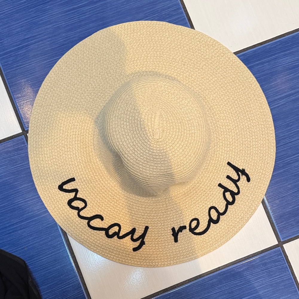Beige Sun Hat with Black Embroidery